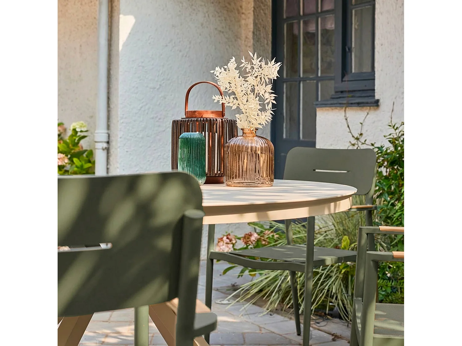 Sillón de jardín de aluminio y textileno, set de 4 verde kaki