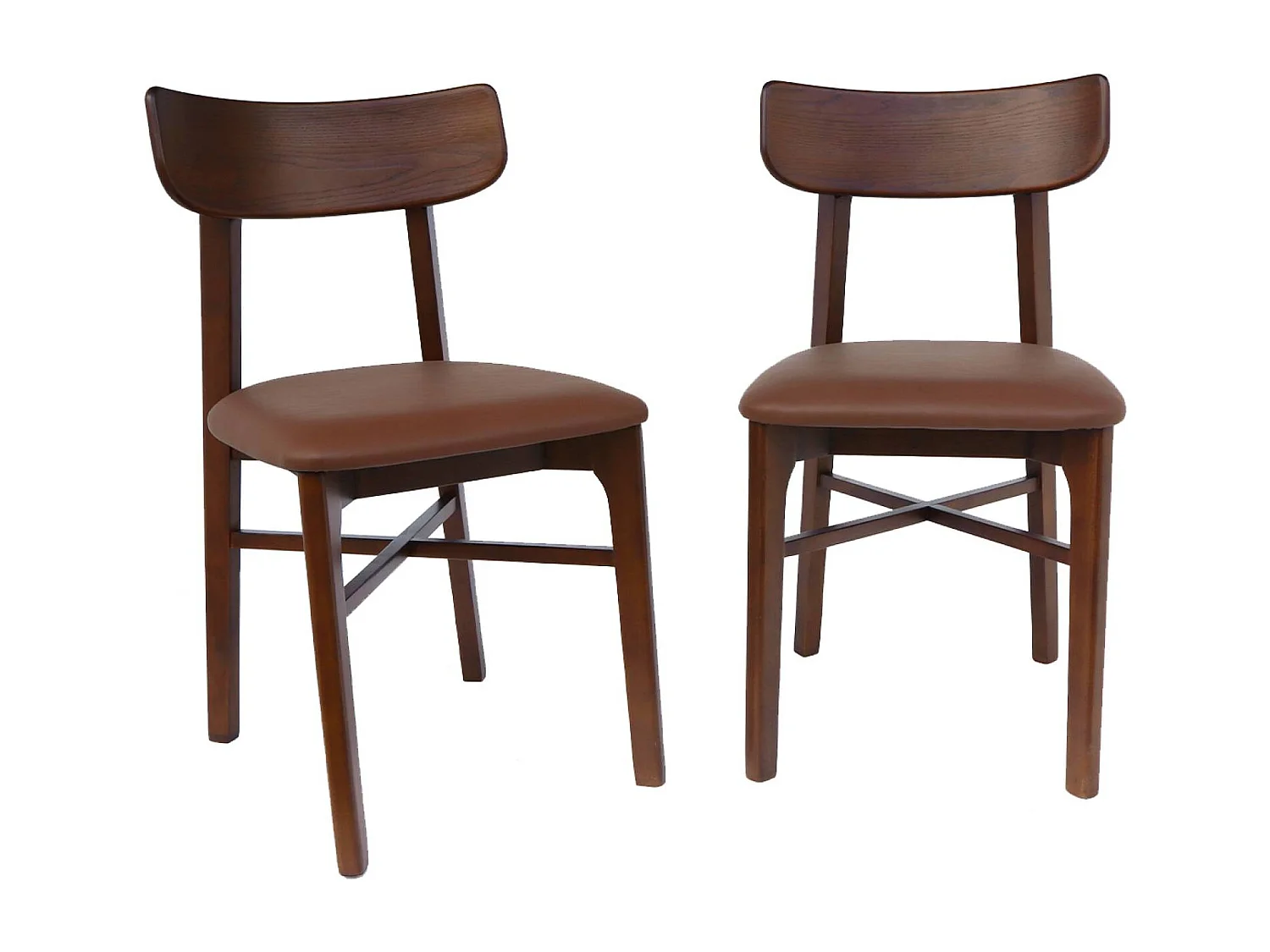 Set di 2 sedie in legno di hevea e similpelle, noce