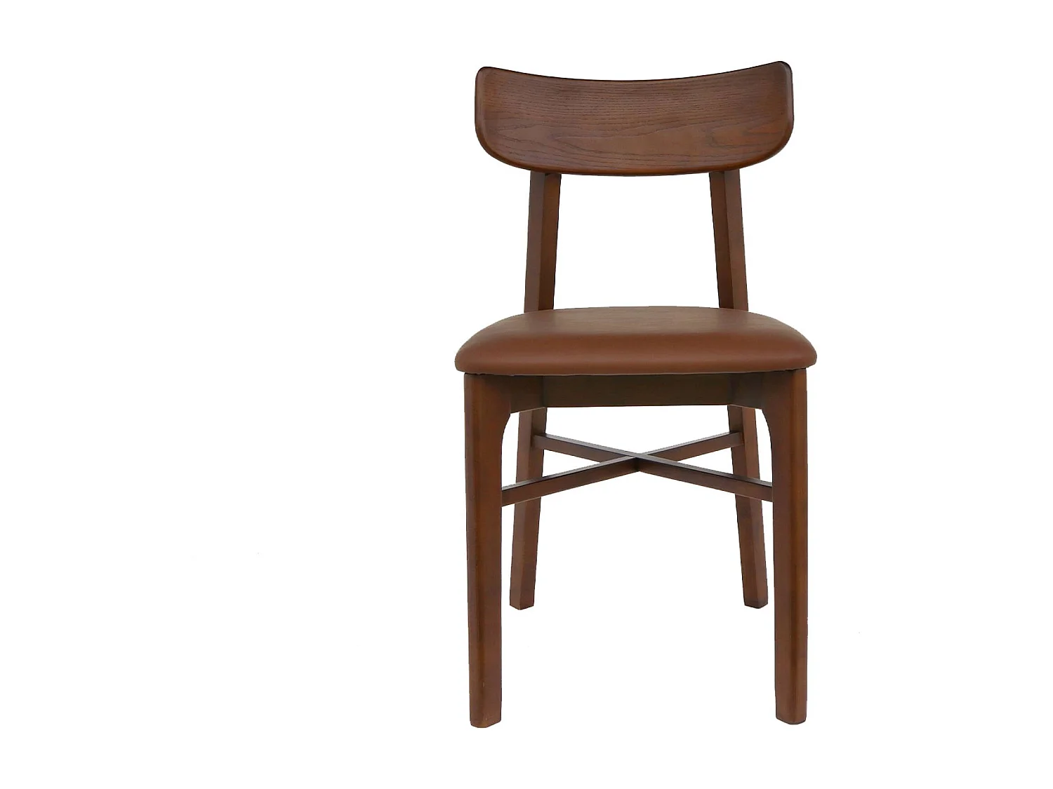 Set di 2 sedie in legno di hevea e similpelle, noce