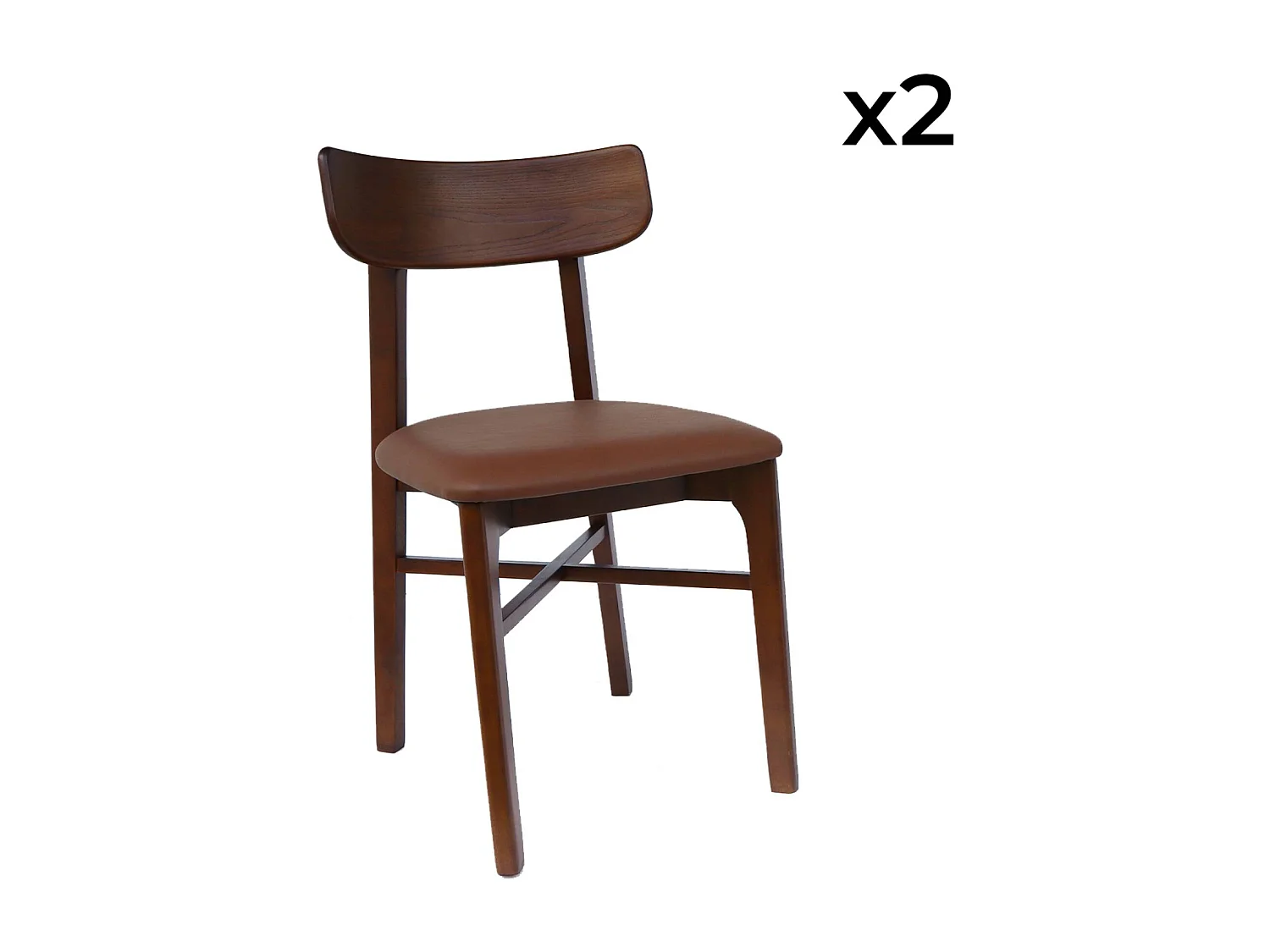 Set di 2 sedie in legno di hevea e similpelle, noce