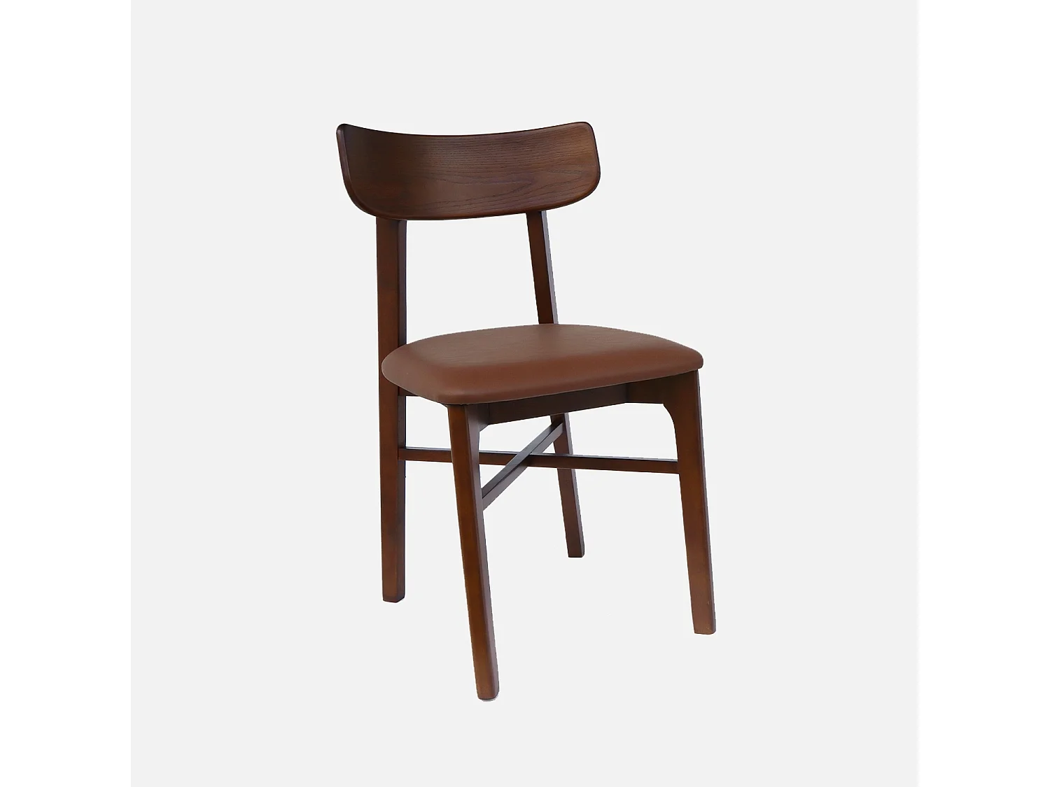 Lot de 2 chaises bois d'hévéa et assise simili cuir marron. vintage. L 45 x P 48 x H 81cm