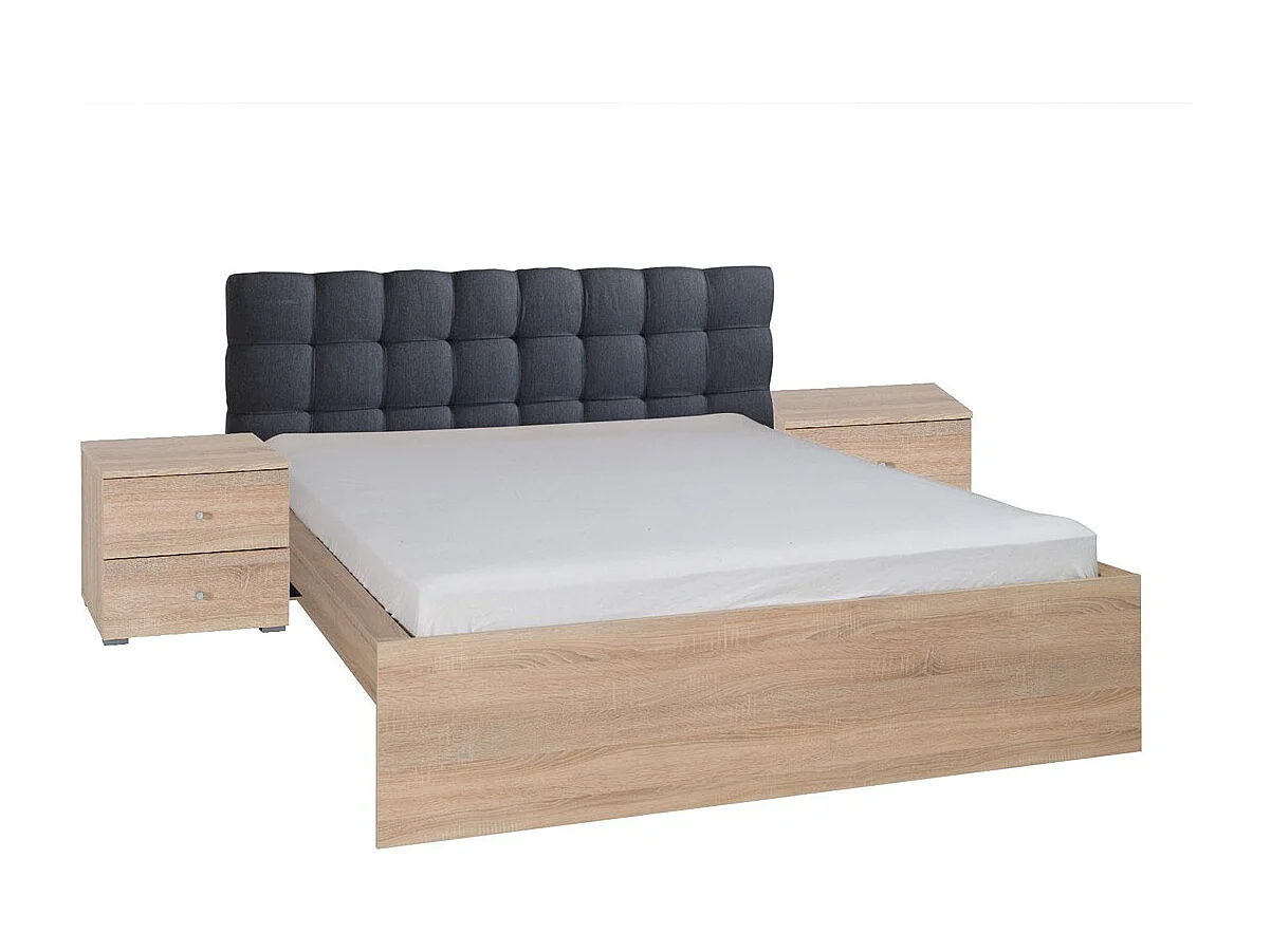 Bettset 160x200 mit Lattenrost, Schublade und Nachttischen – Sonoma-Eiche – Designbett mit Stauraum