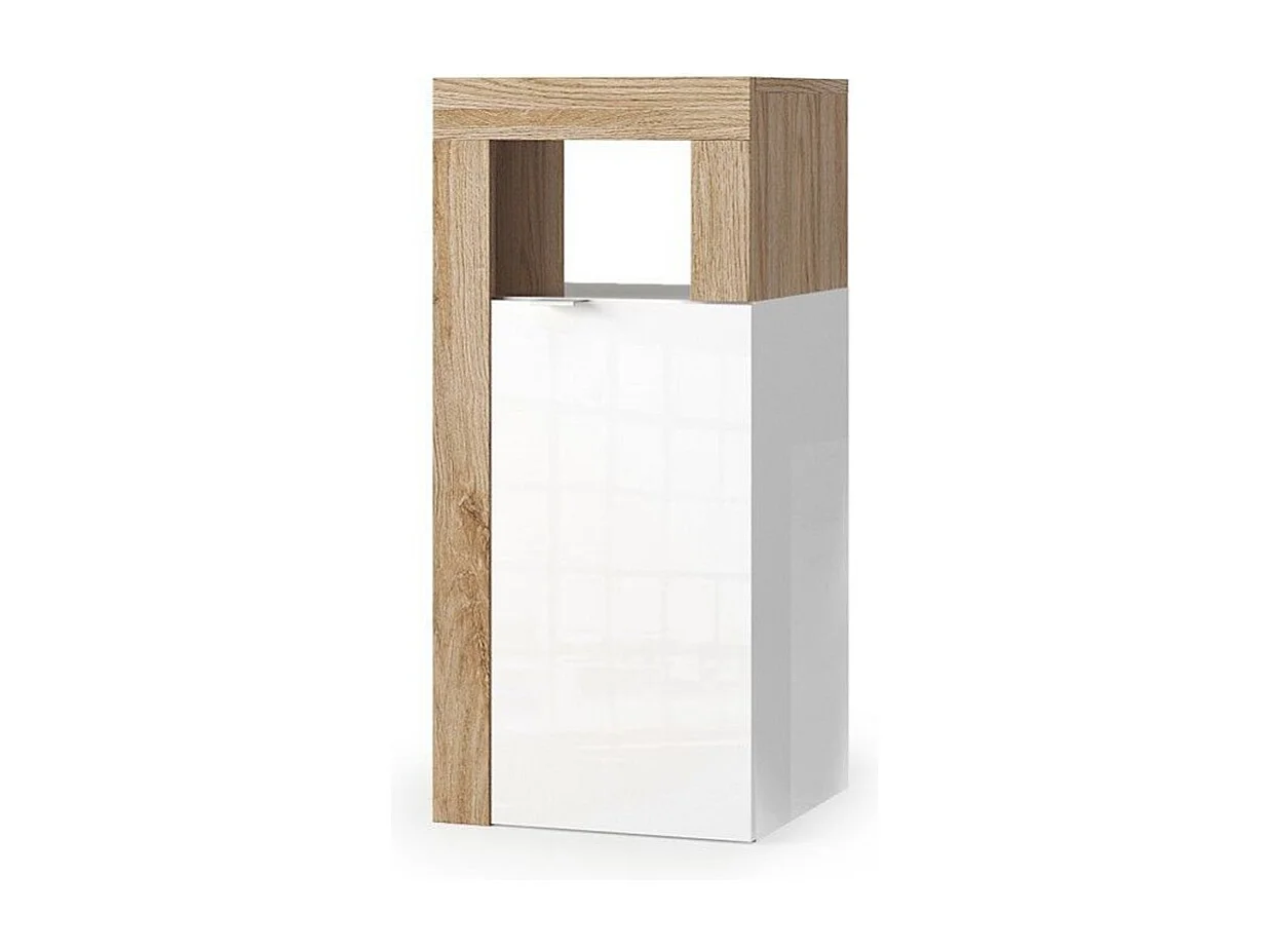 Meuble de salle de bains BURA – 1 porte – Blanc brillant laqué et chêne clair – Design moderne