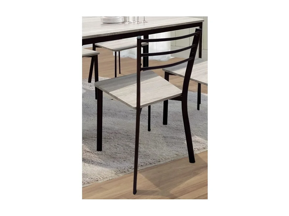 Essgruppe LEEDS in Schwarz mit Bronze-Finish + 4 Stühle – Industriestil Holz und Metall