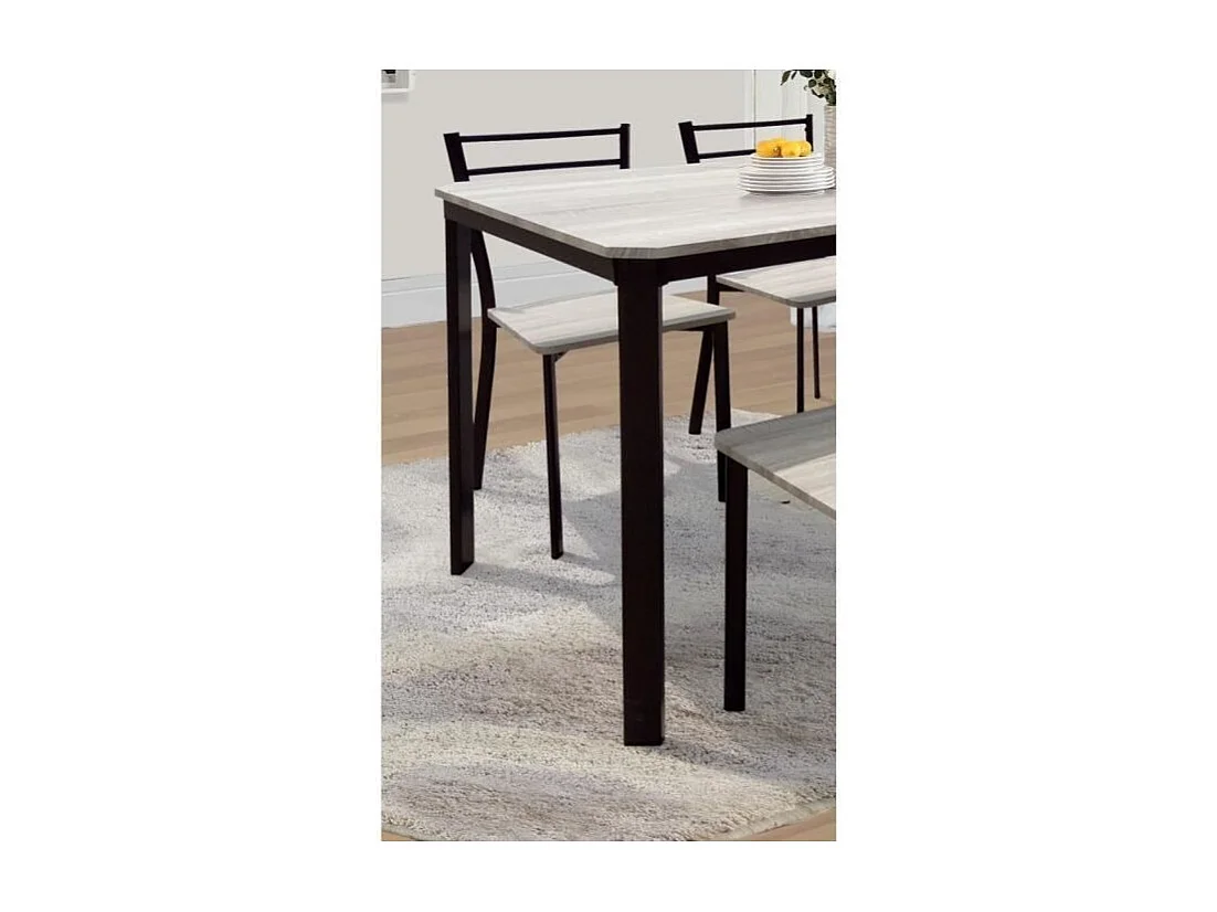 Essgruppe LEEDS in Schwarz mit Bronze-Finish + 4 Stühle – Industriestil Holz und Metall