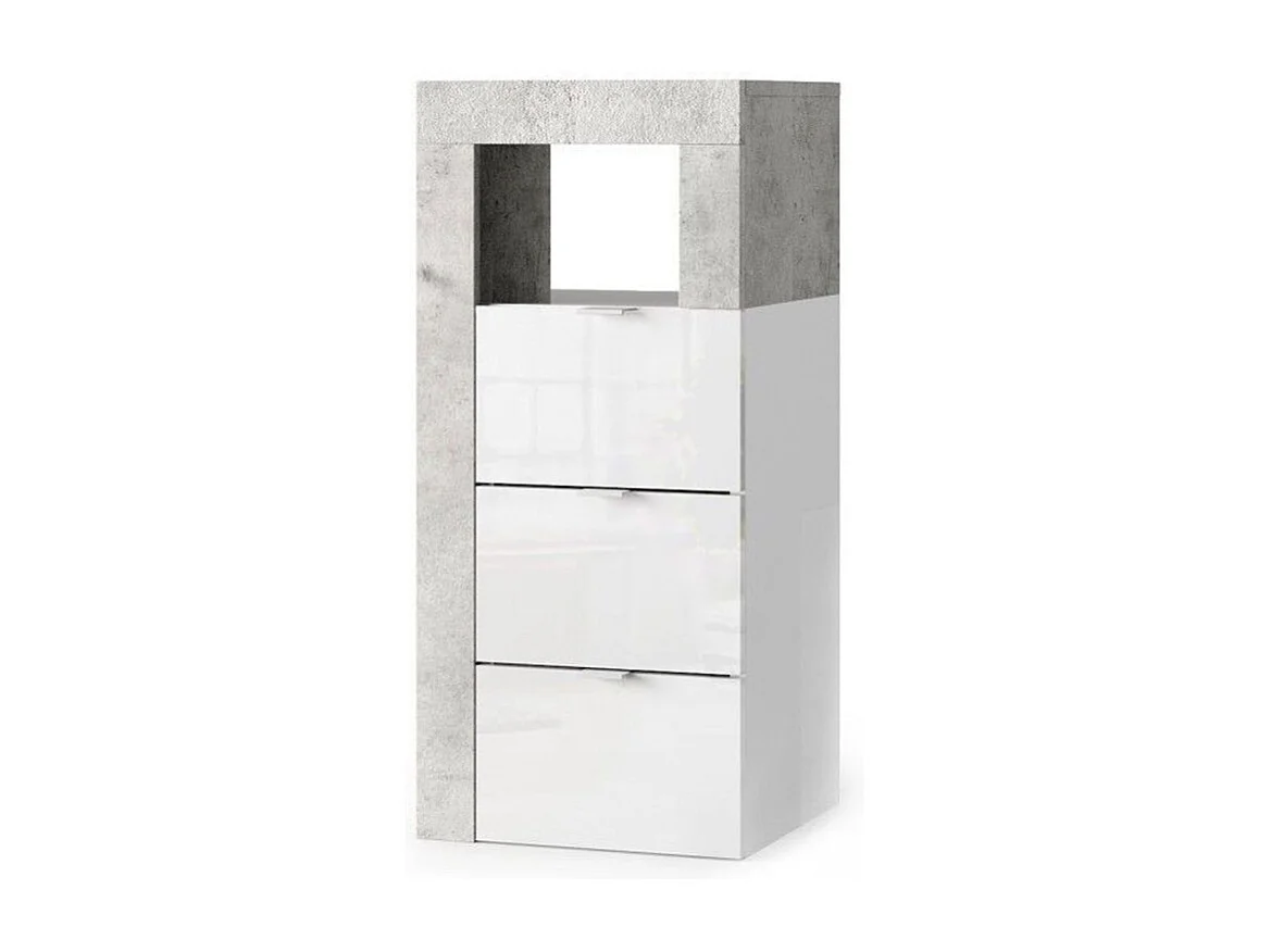 Comò da bagno BURA – 3 cassetti – L35 cm – Bianco lucido laccato e grigio effetto cemento