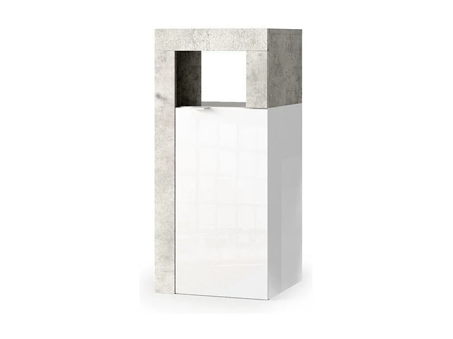 Meuble de salle de bains BURA – 1 porte – Blanc brillant laqué & gris béton – Design moderne