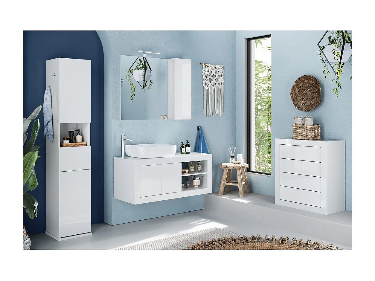 Badezimmerkommode ISORA – 4 Schubladen – Hochglanz Weiß – Modernes Design – 70 cm