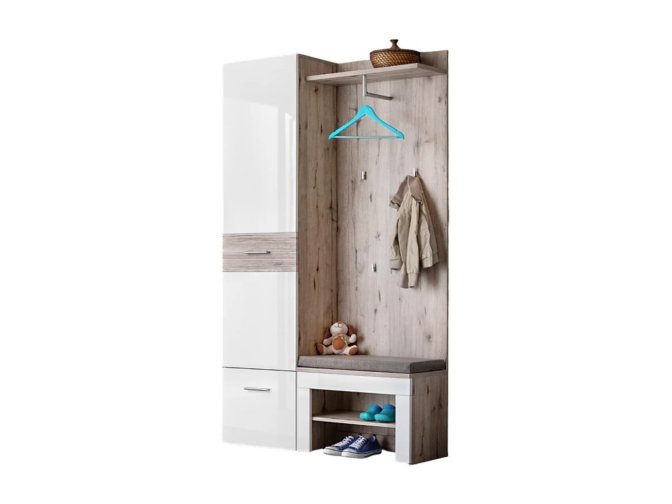 Designermöbel für Ihren Eingangsbereich, Kollektion ONYX 1, Farbe Eiche und Weiß.