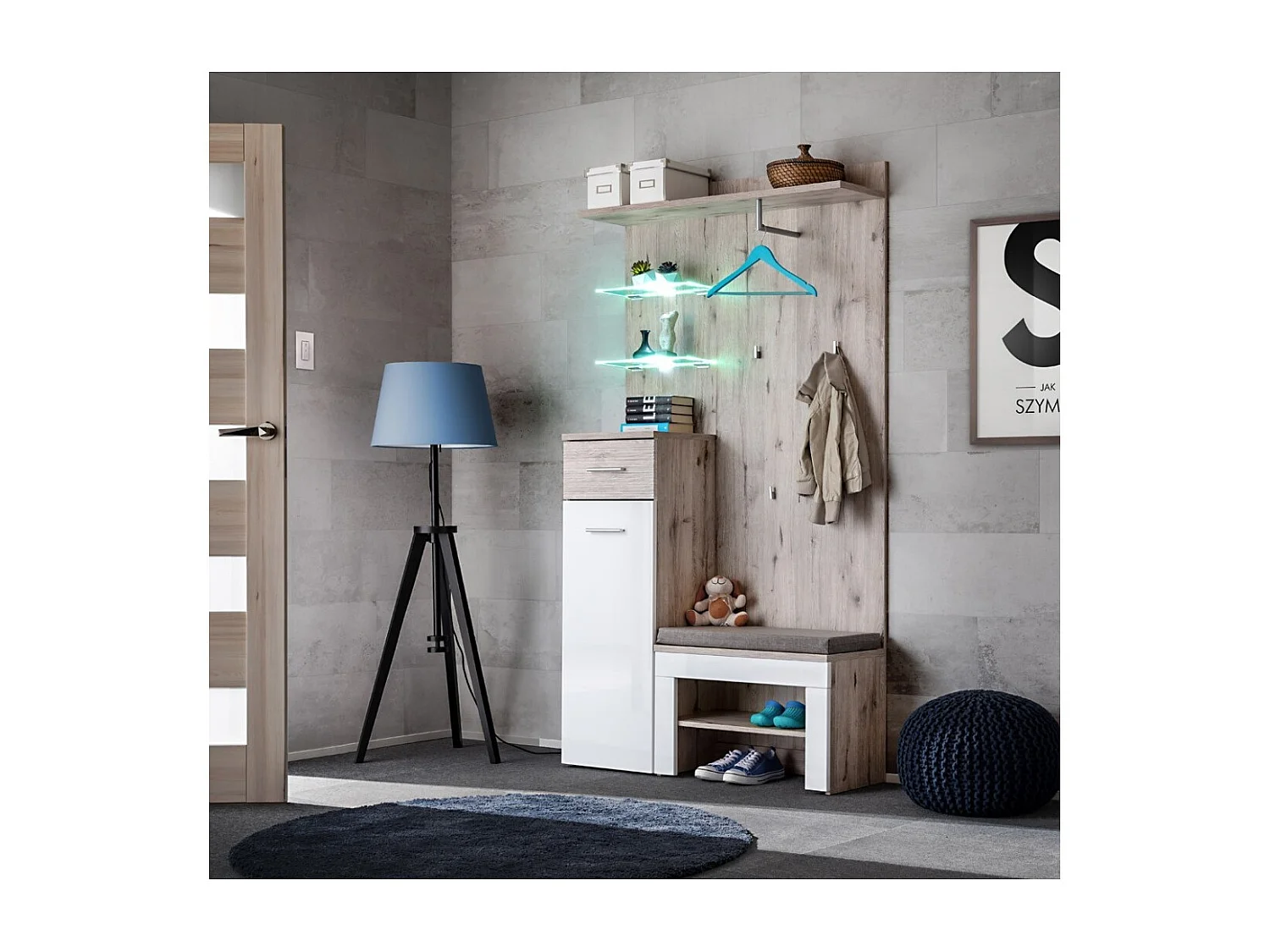 Designermöbel für Ihren Eingangsbereich, Kollektion ONYX 1, Farbe Eiche und Weiß.