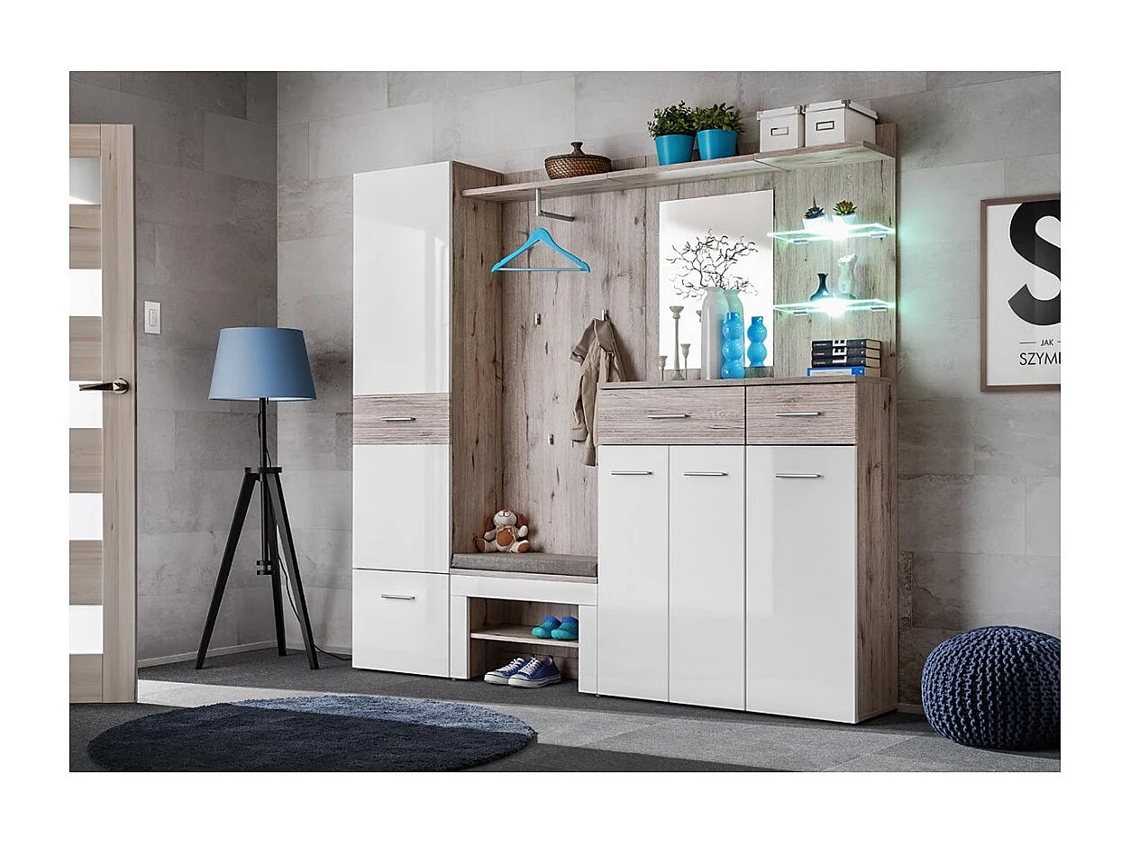Garderobenmöbel - ONYX 4 - Farbe Eiche und Weiß