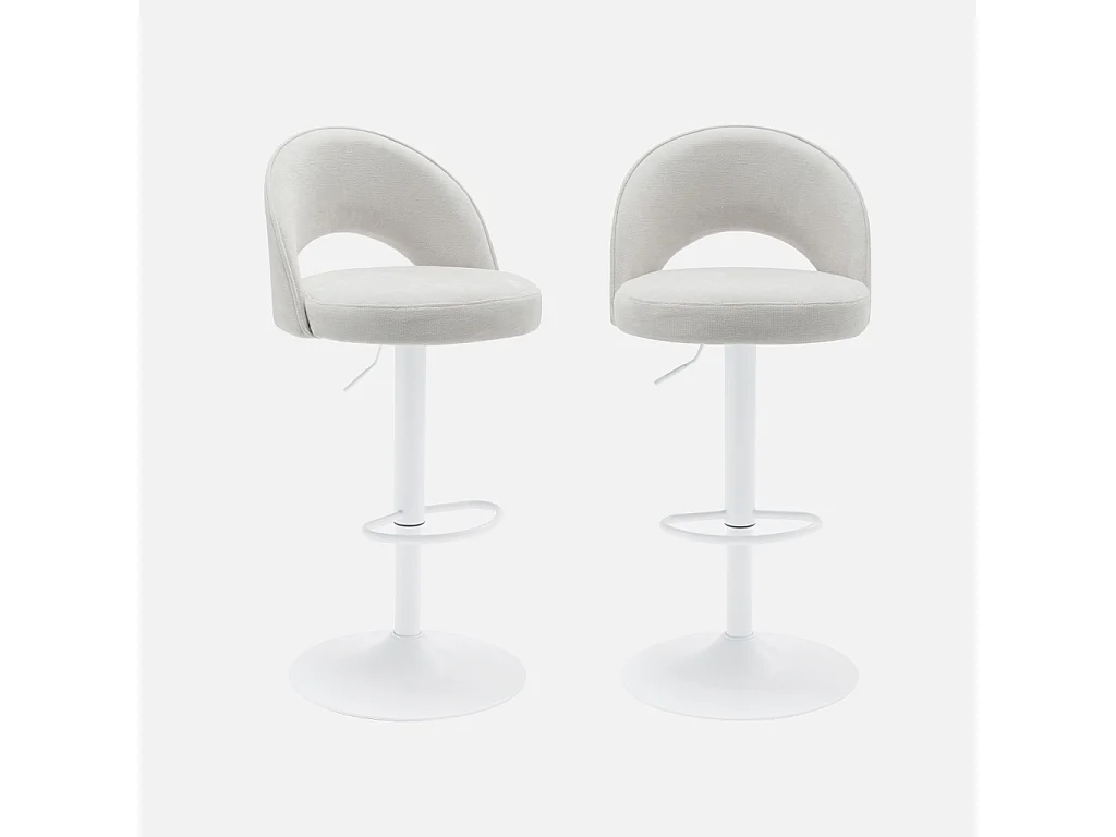 Set di 2 sgabelli da bar regolabili metallo e tessuto con base bianca