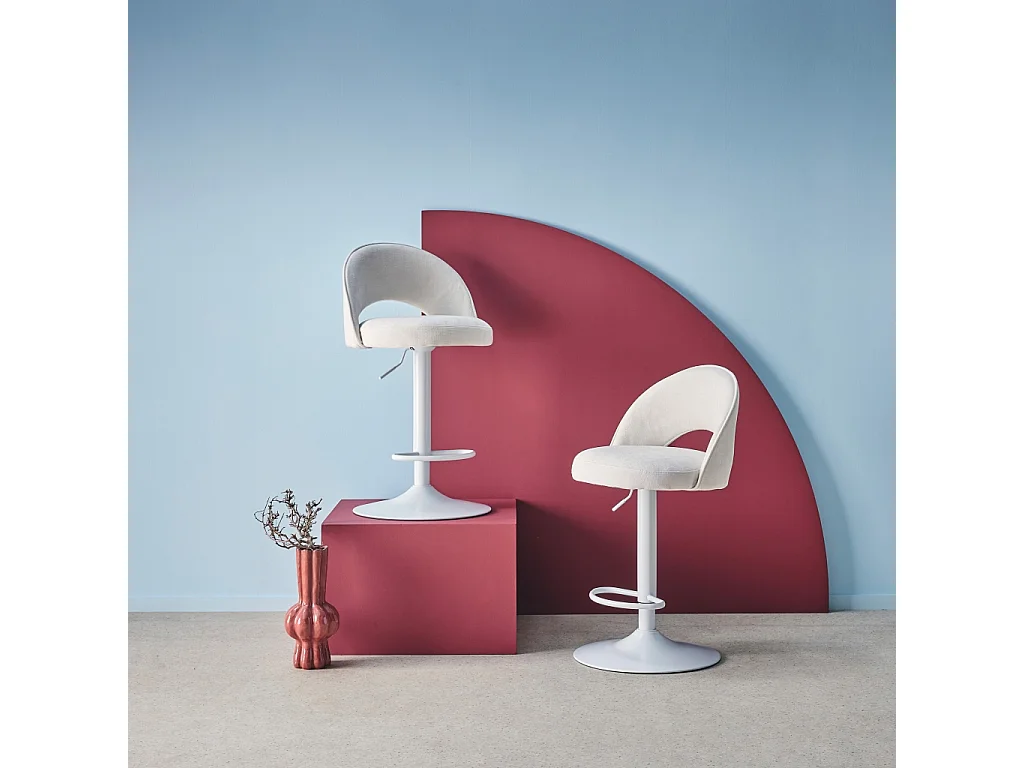 Set di 2 sgabelli da bar regolabili metallo e tessuto con base bianca