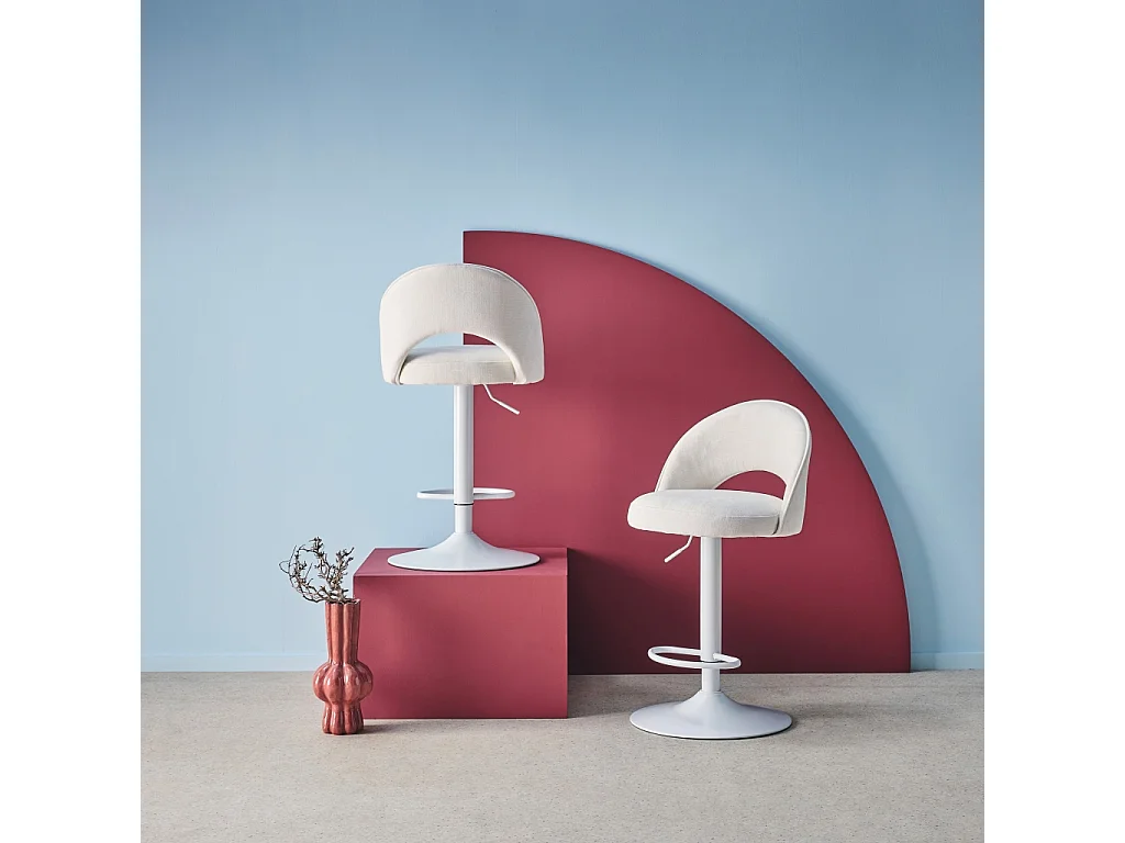 Set di 2 sgabelli da bar regolabili metallo e tessuto con base bianca