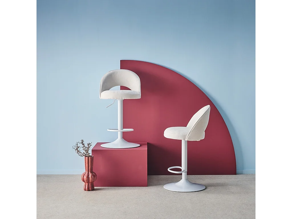 Set di 2 sgabelli da bar regolabili metallo e tessuto con base bianca