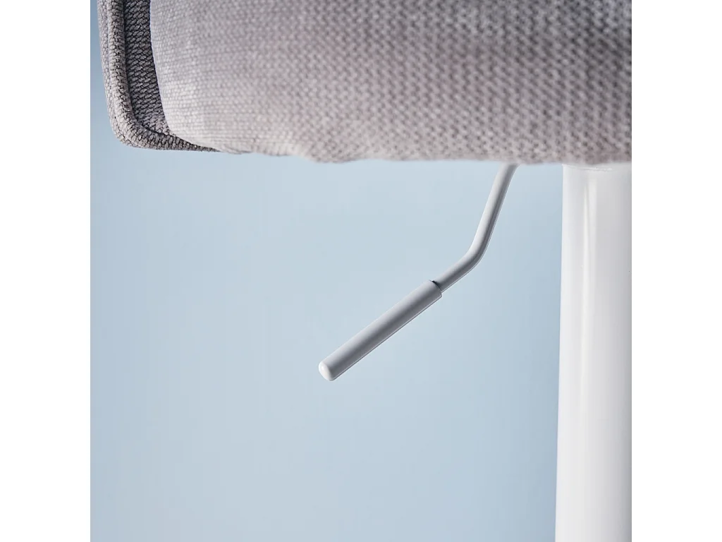 Taburete de bar ajustable de metal y tela con base blanca, set de 2