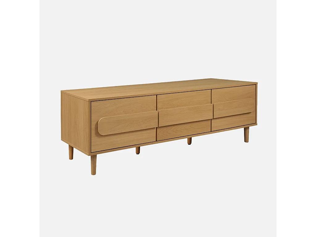 Meuble TV vintage décor bois de chêne 3 portes 150cm - Juliana