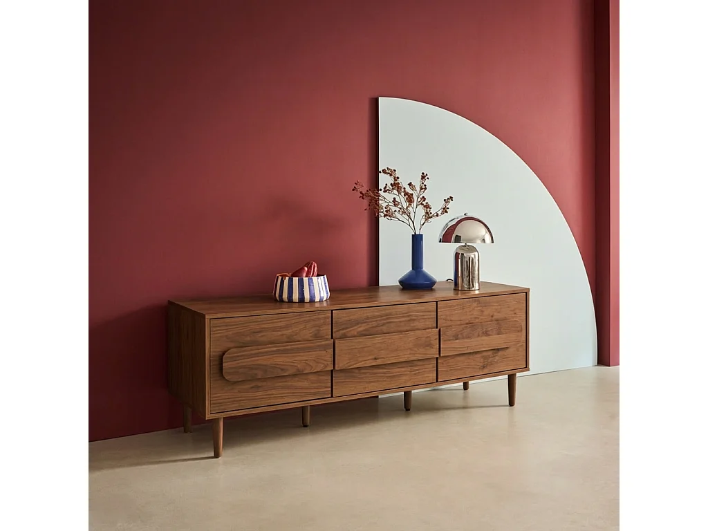 Meuble TV vintage décor bois de noyer 3 portes 150cm - Juliana