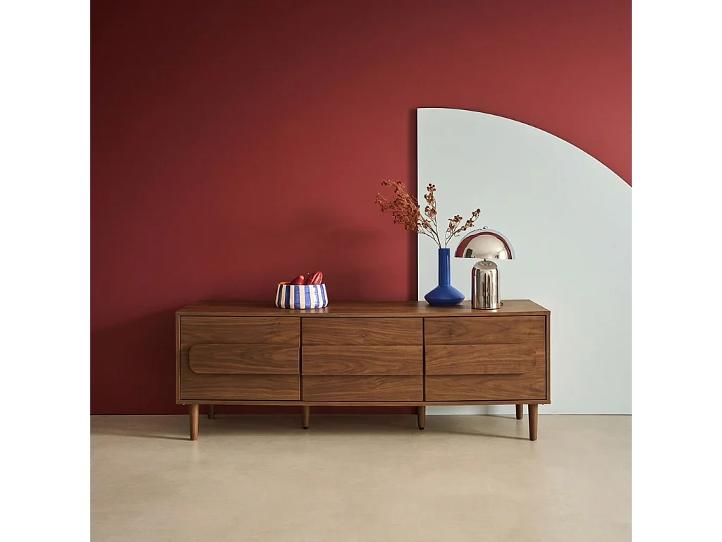 Meuble TV vintage décor bois de noyer 3 portes 150cm - Juliana