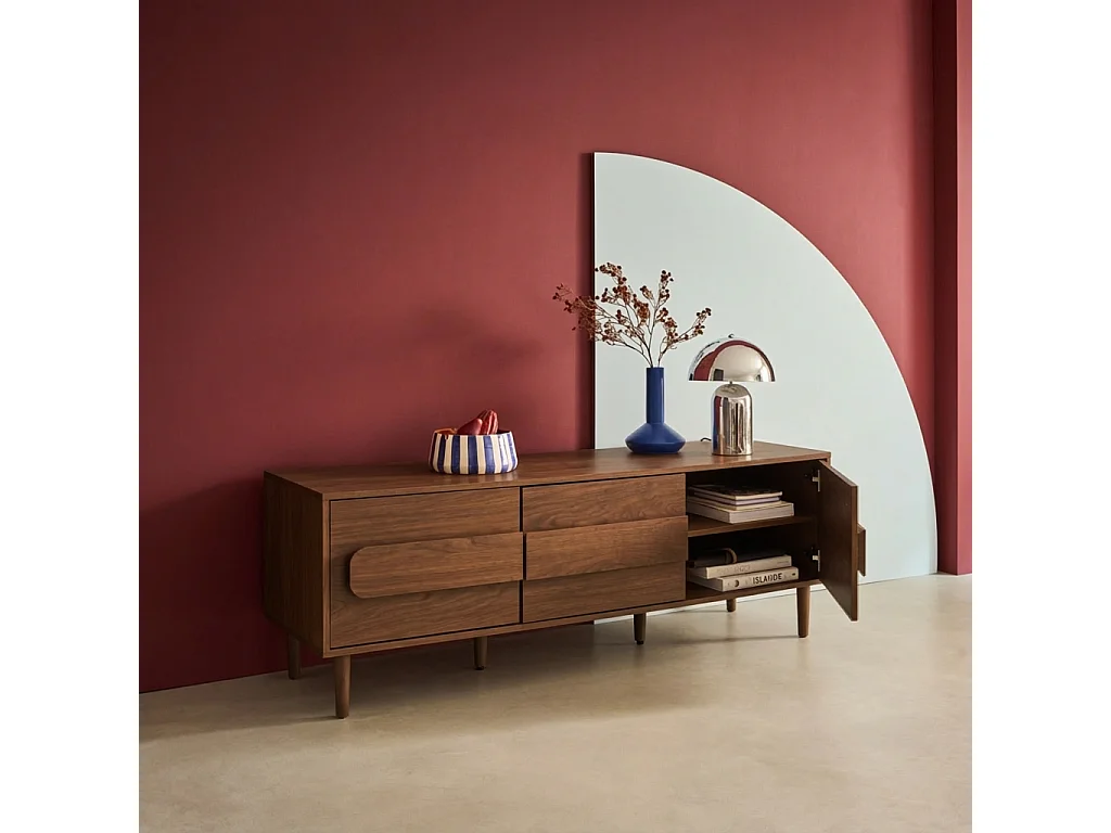 Meuble TV vintage décor bois de noyer 3 portes 150cm - Juliana