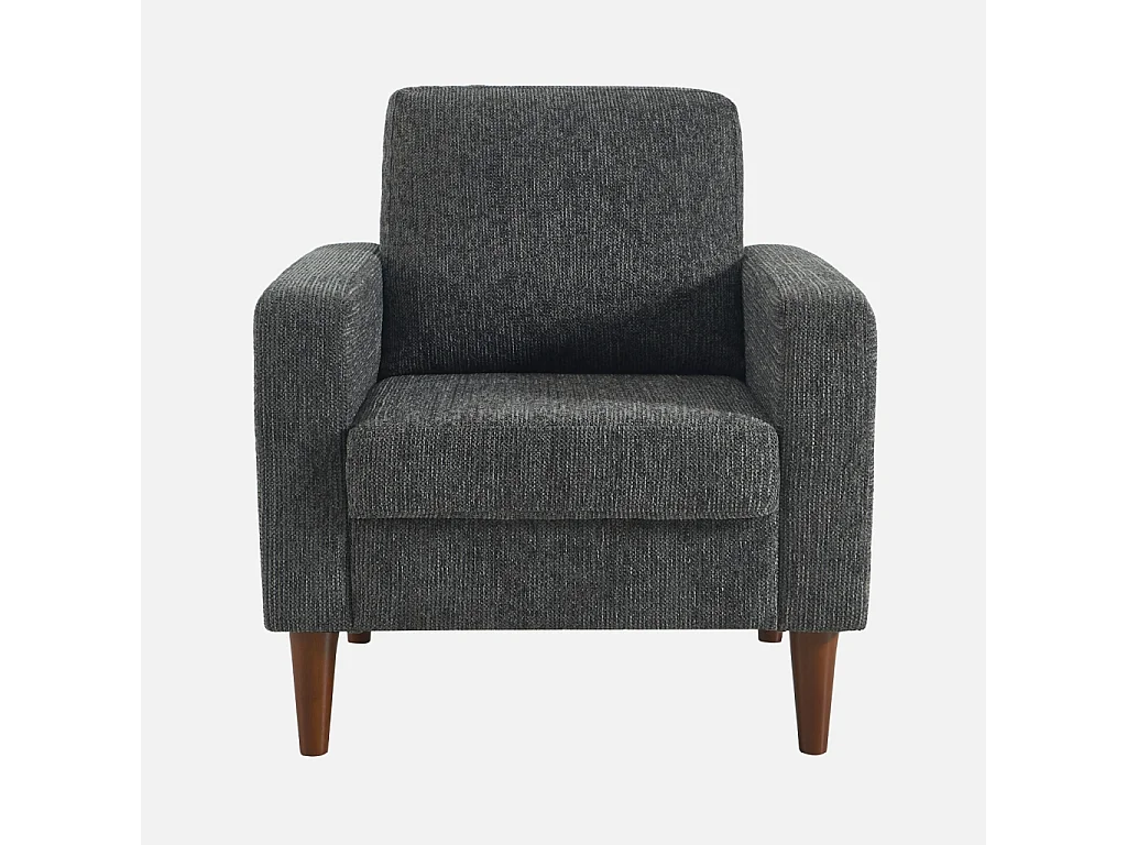 Sillón de madera de hevea y tela de chenilla gris oscuro