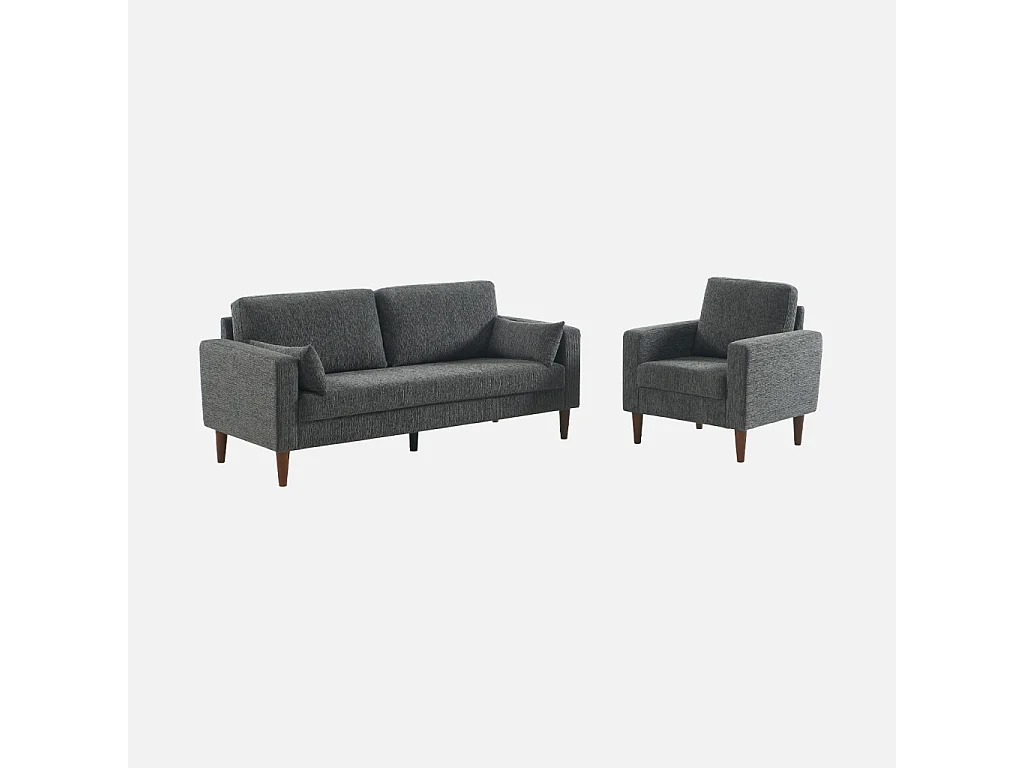 Sillón de madera de hevea y tela de chenilla gris oscuro