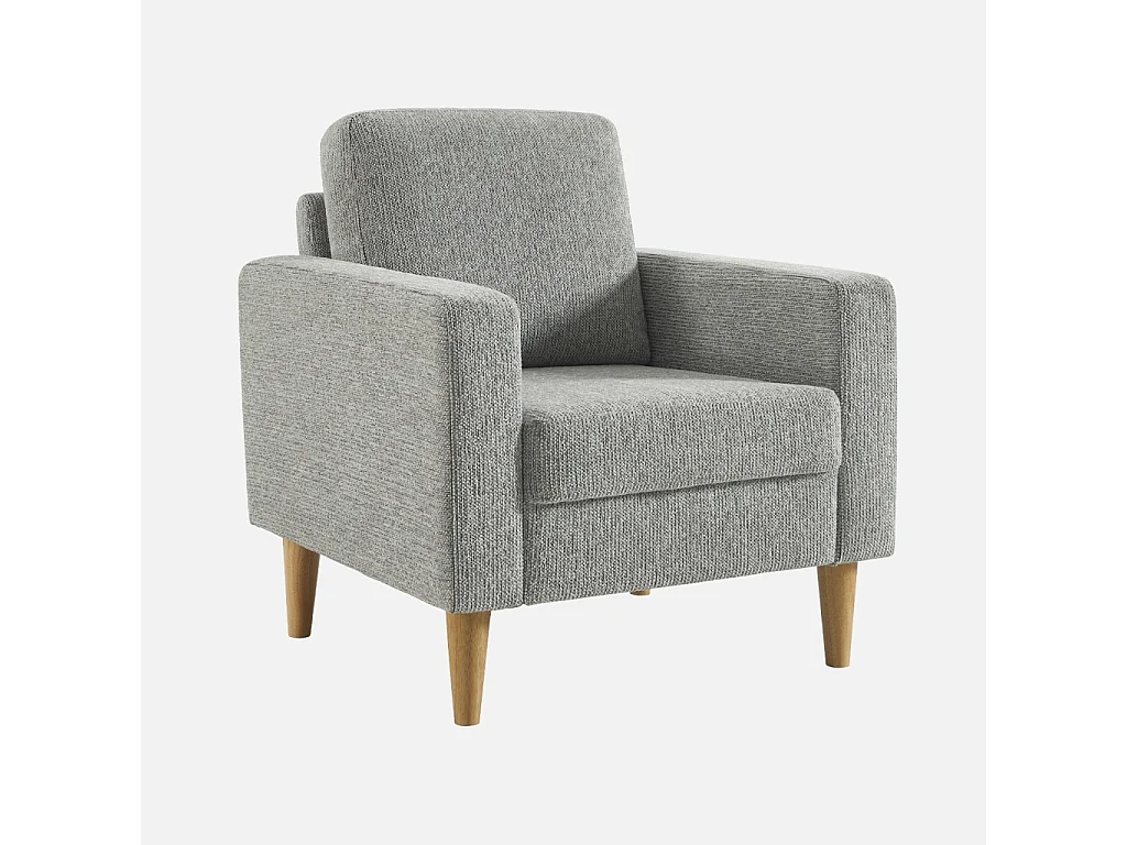 Fauteuil bois d'hévéa et tissu chenille gris clair - Bjorn