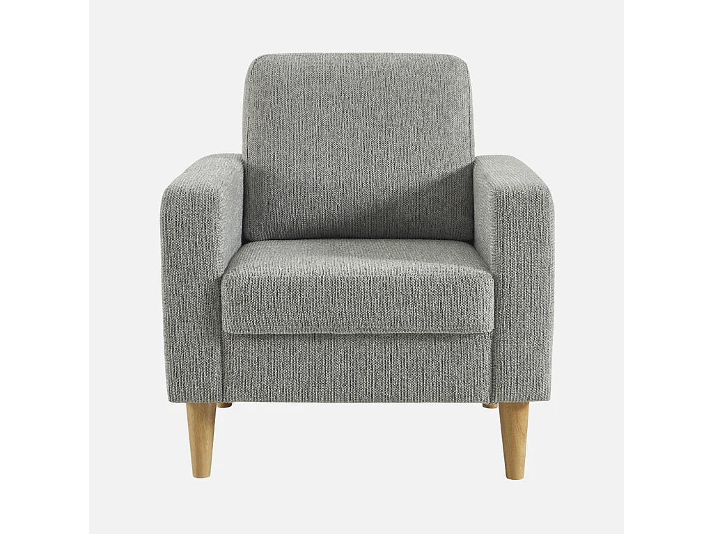 Fauteuil bois d'hévéa et tissu chenille gris clair - Bjorn