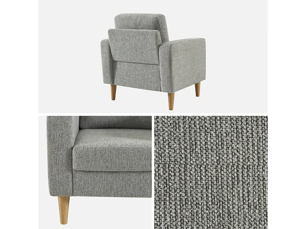 Fauteuil bois d'hévéa et tissu chenille gris clair - Bjorn