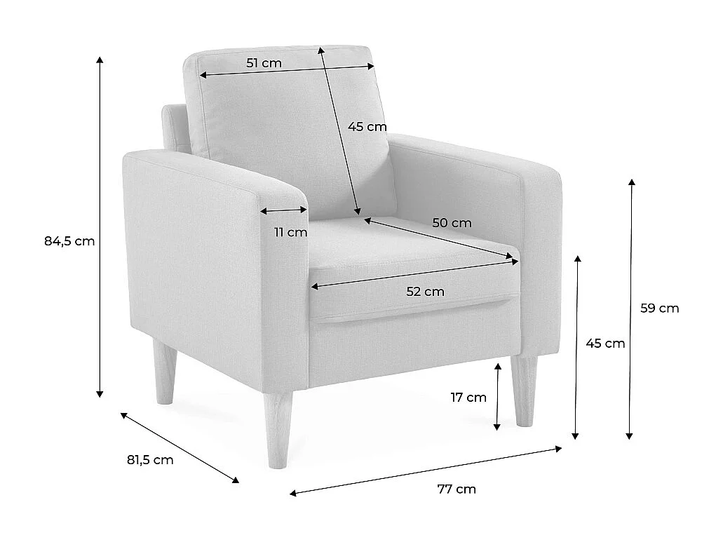 Fauteuil bois d'hévéa et tissu chenille gris clair - Bjorn