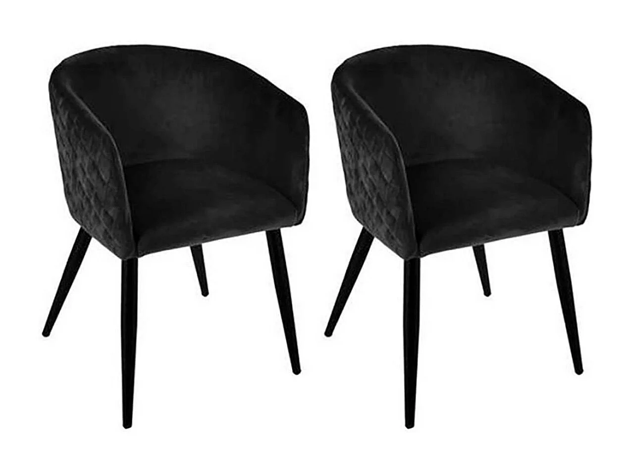 Lot de 2 fauteuils en velours avec pieds en métal, coloris noir - Longueur 55 x Profondeur 55 x Hauteur 76 cm