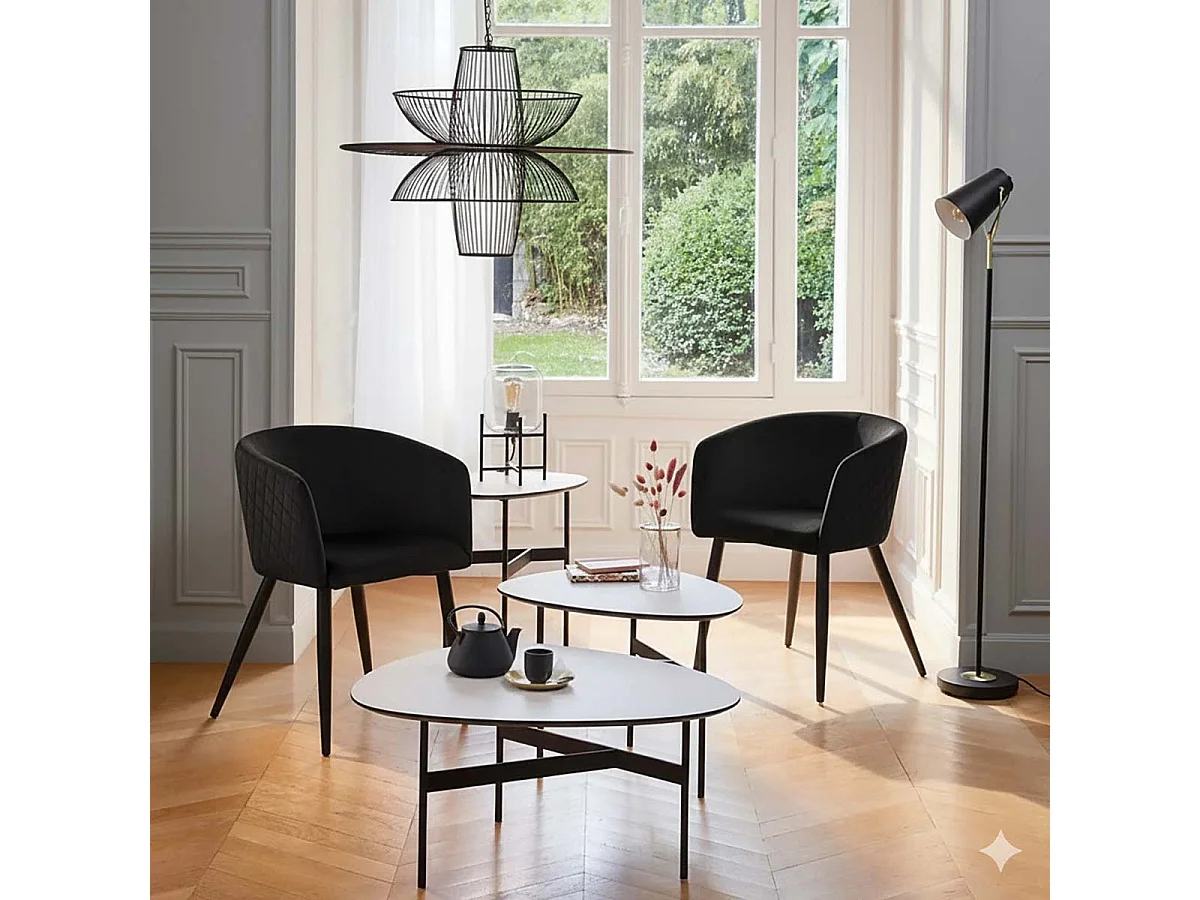 Lot de 2 fauteuils en velours avec pieds en métal, coloris noir - Longueur 55 x Profondeur 55 x Hauteur 76 cm