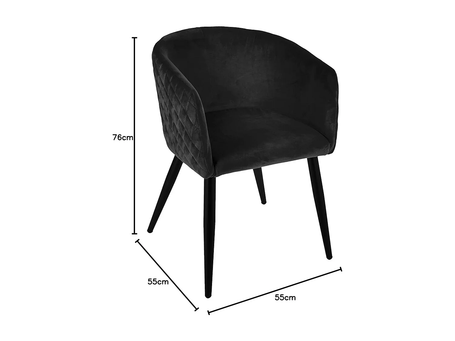 Lot de 2 fauteuils en velours avec pieds en métal, coloris noir - Longueur 55 x Profondeur 55 x Hauteur 76 cm