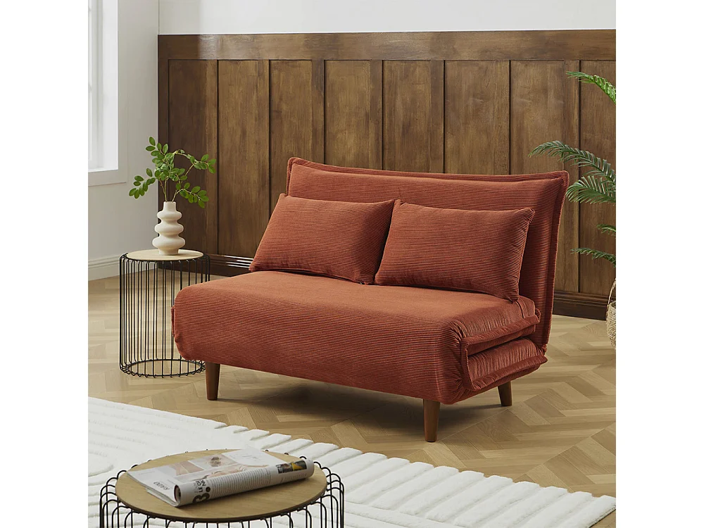 Nella - Canapé convertible 2 places en velours côtelé - Rouille