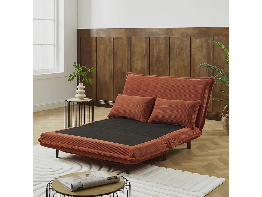 Nella - Canapé convertible 2 places en velours côtelé - Rouille