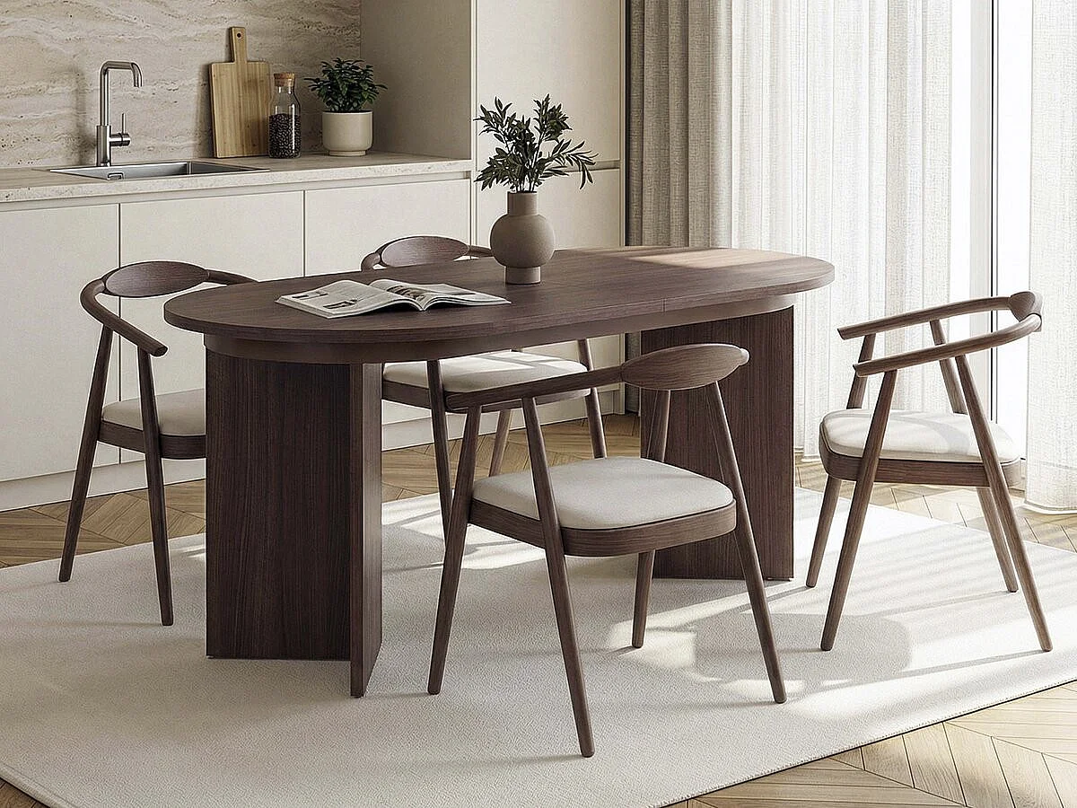 Table repas extensible en bois 160/200 cm "Sorell" - 8 places - Marron