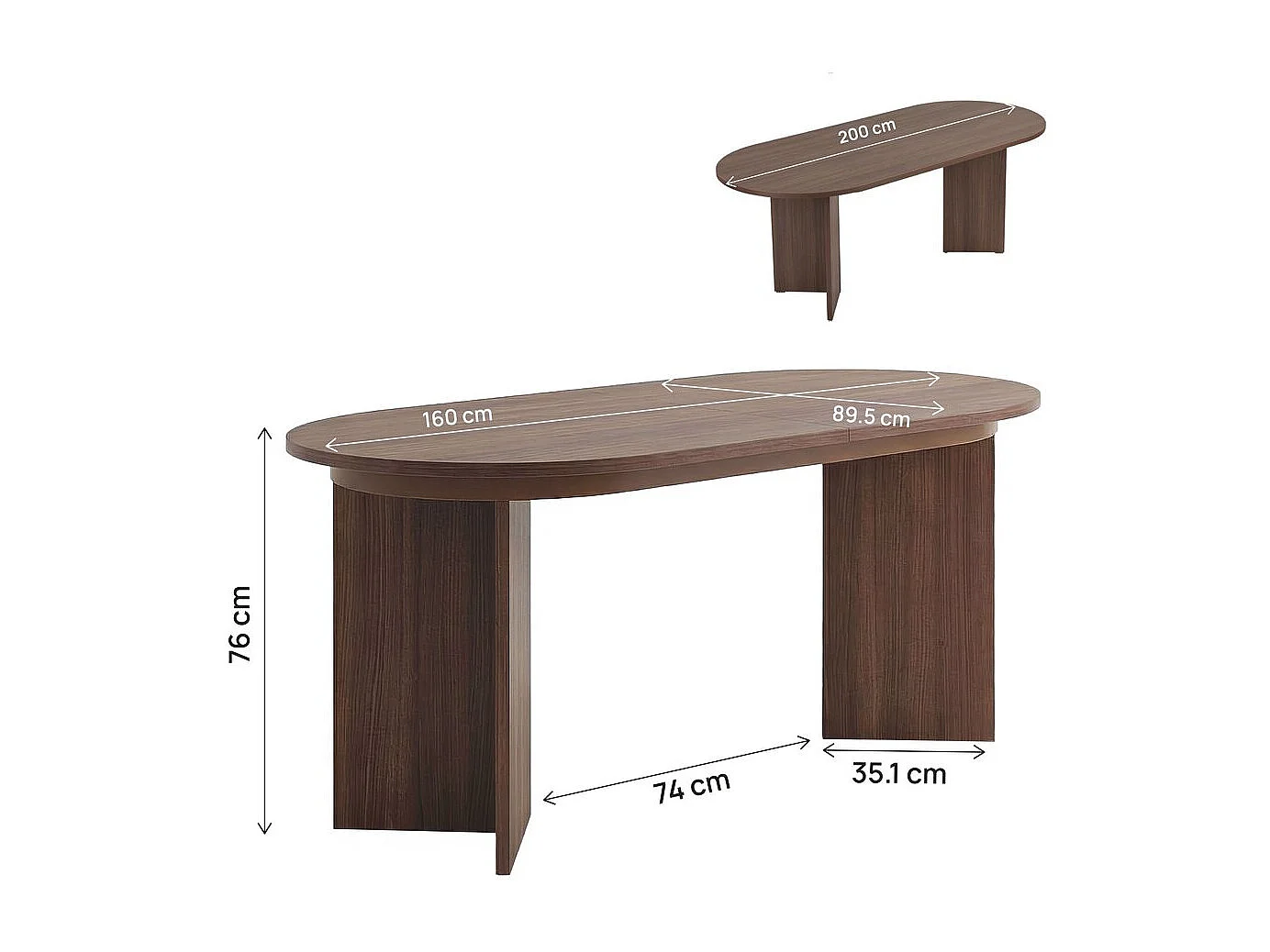 Table repas extensible en bois 160/200 cm "Sorell" - 8 places - Marron