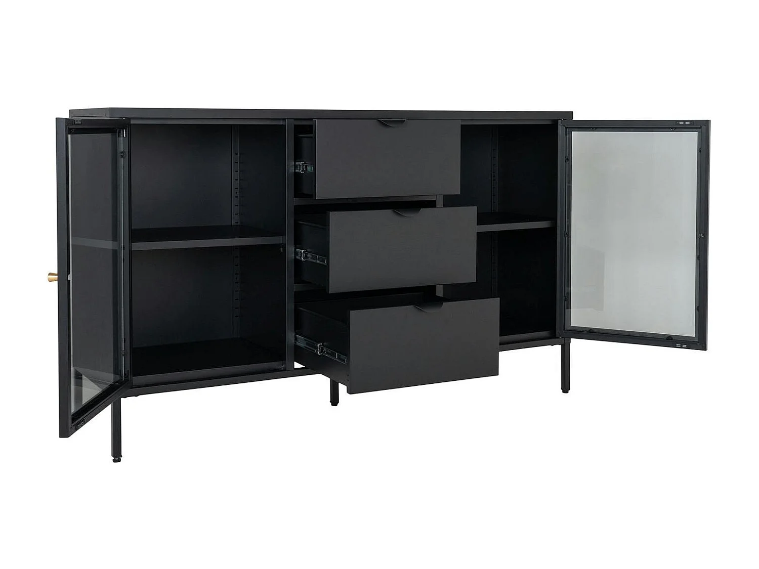 Buffet vitrine en métal noir 2 portes 3 tiroirs ODENSE