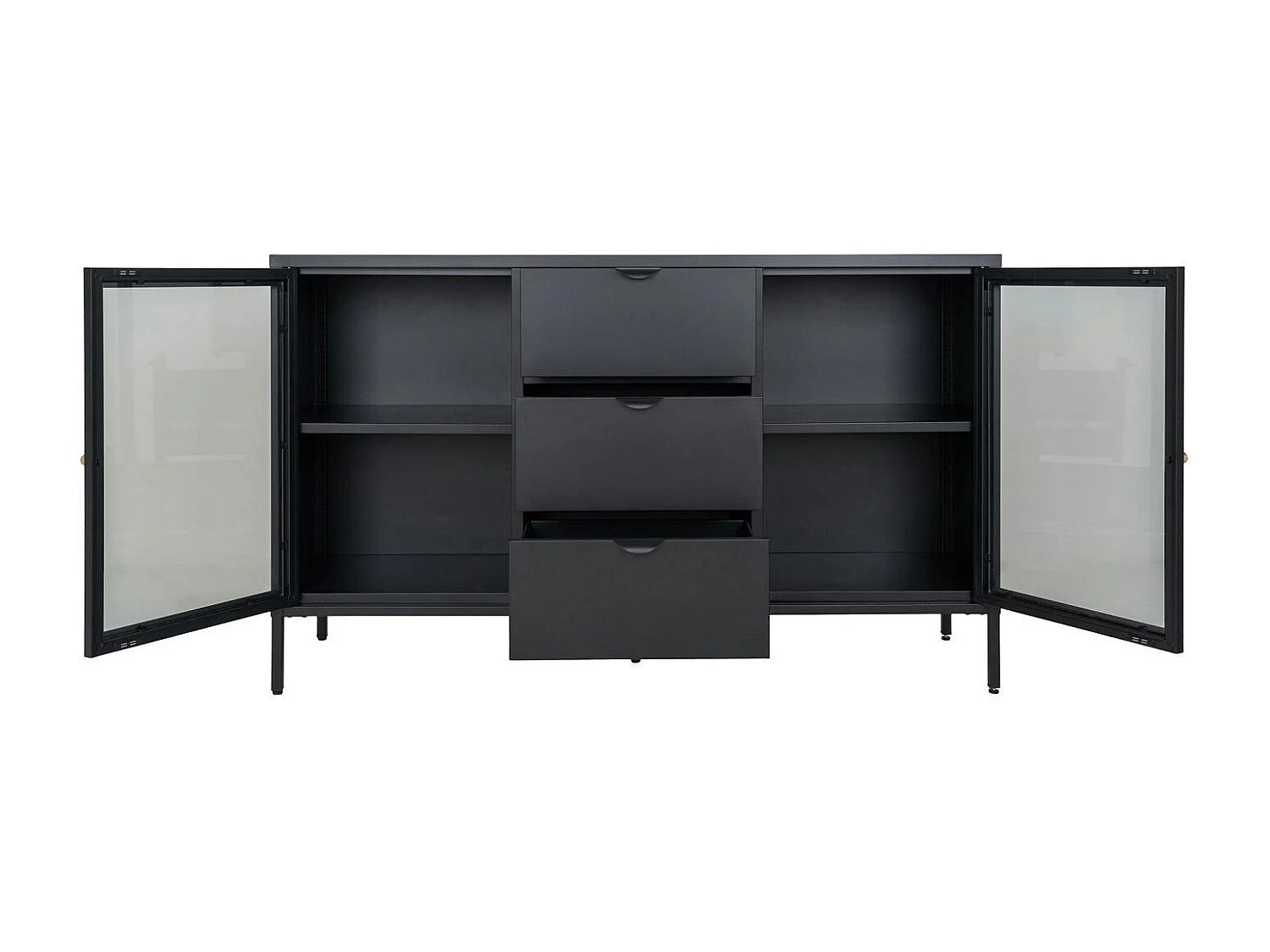 Buffet vitrine en métal noir 2 portes 3 tiroirs ODENSE