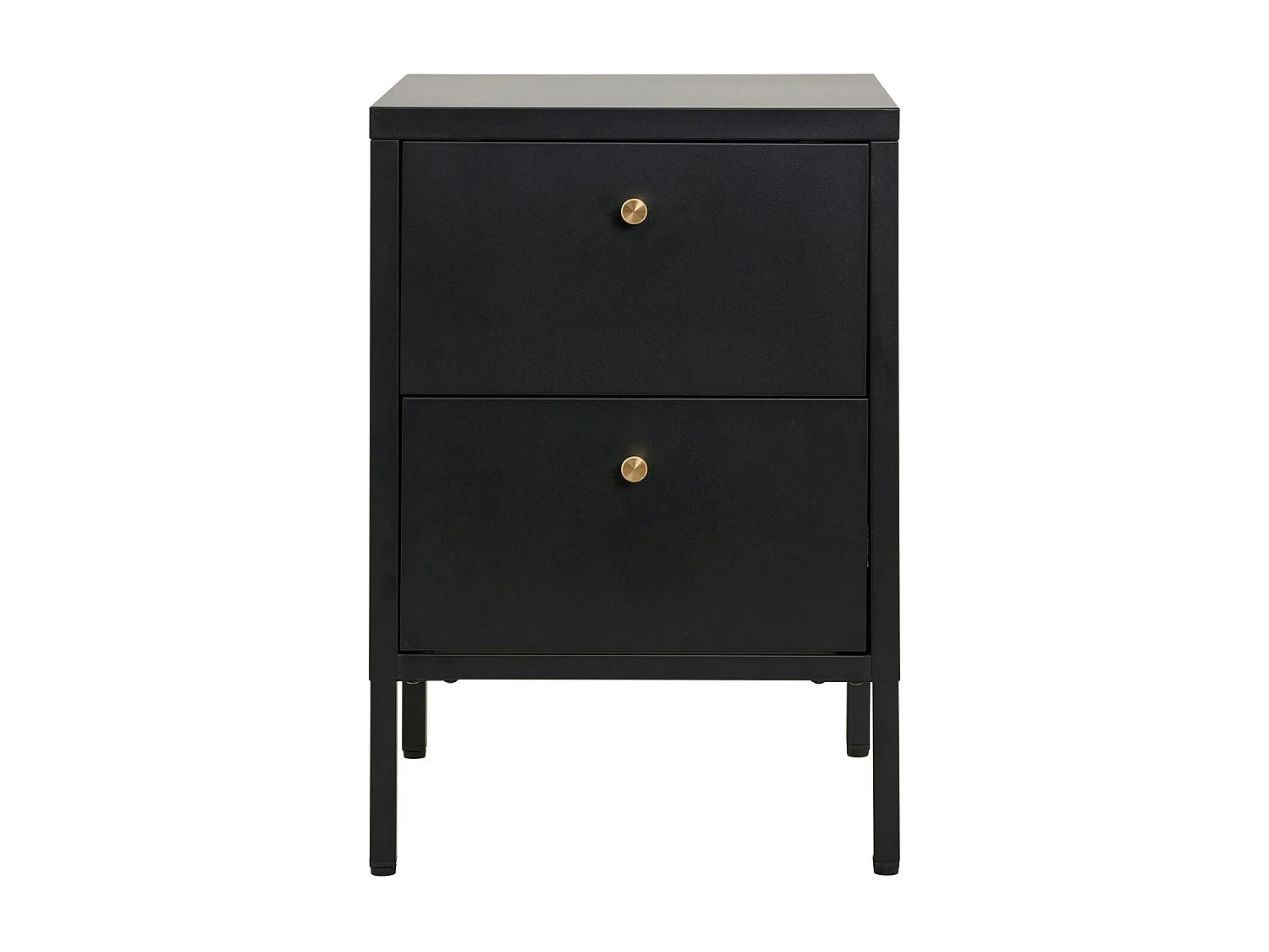 Chevet 2 tiroirs métal noir poignées dorées ODENSE