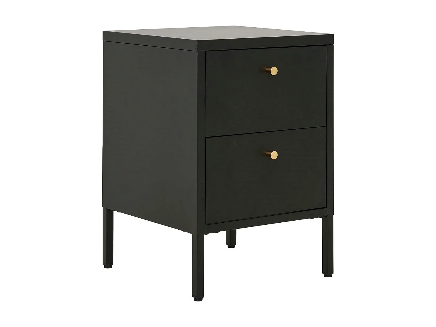 Chevet 2 tiroirs métal noir poignées dorées ODENSE