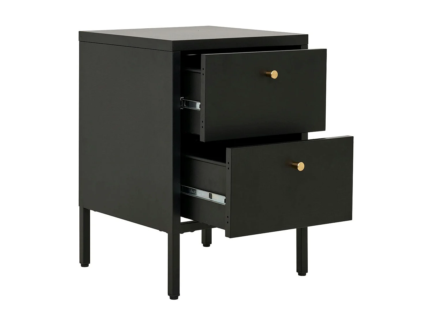 Chevet 2 tiroirs métal noir poignées dorées ODENSE