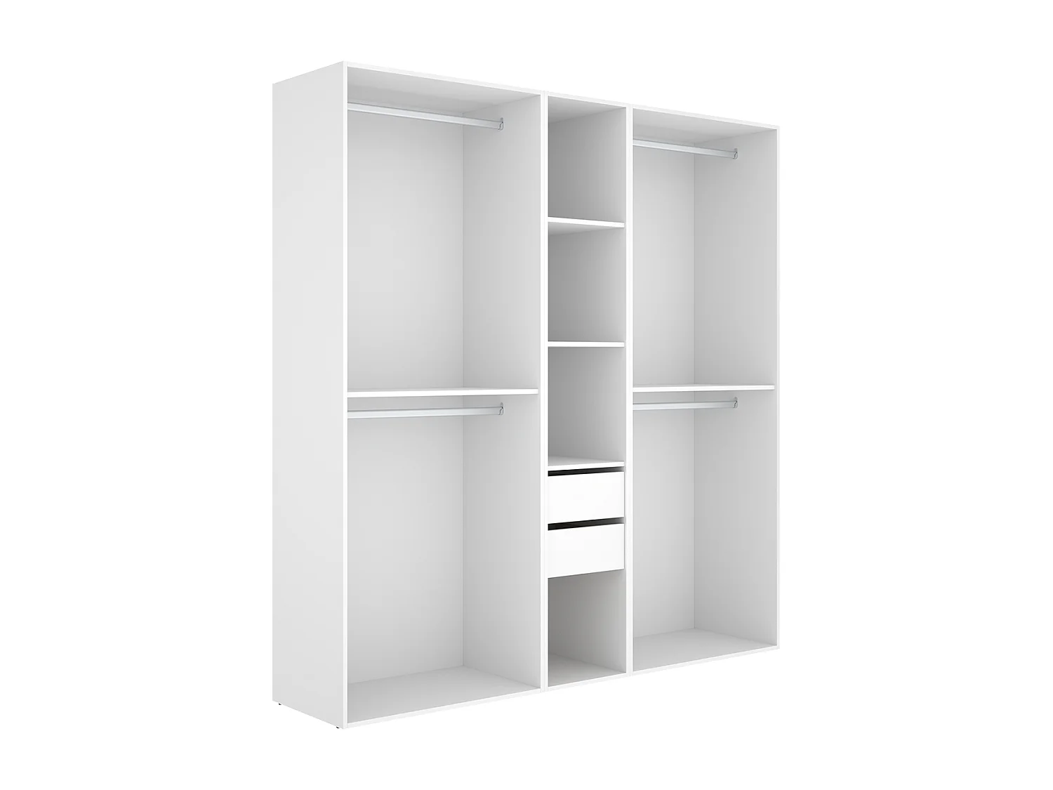 Grand dressing ouvert avec fond réversible – 4 penderies, 2 tiroirs – Blanc / Naturel - Hauteur 204,5 x Longueur 199,5 x Profondeur 45 cm
