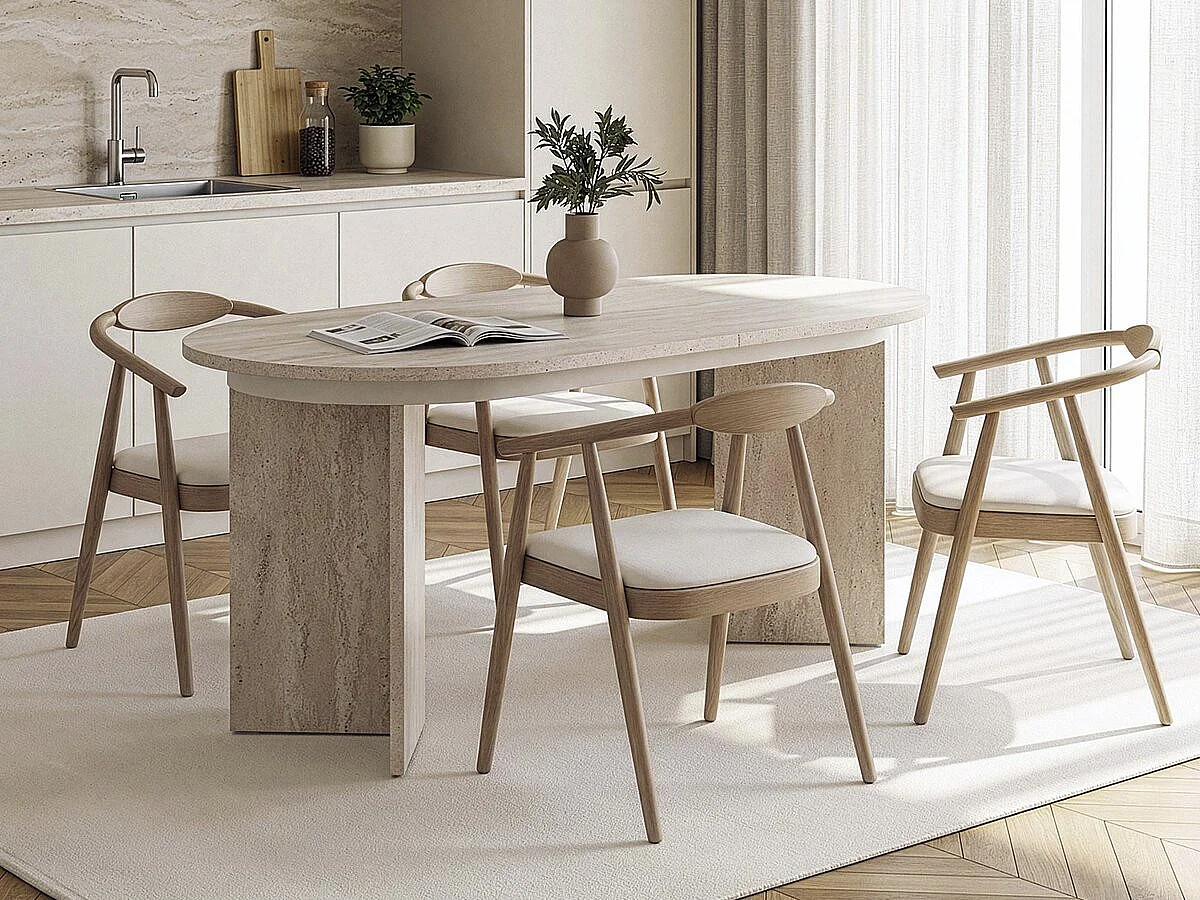 Table repas extensible en bois 160/200 cm "Sorell" - 8 places - Travertin