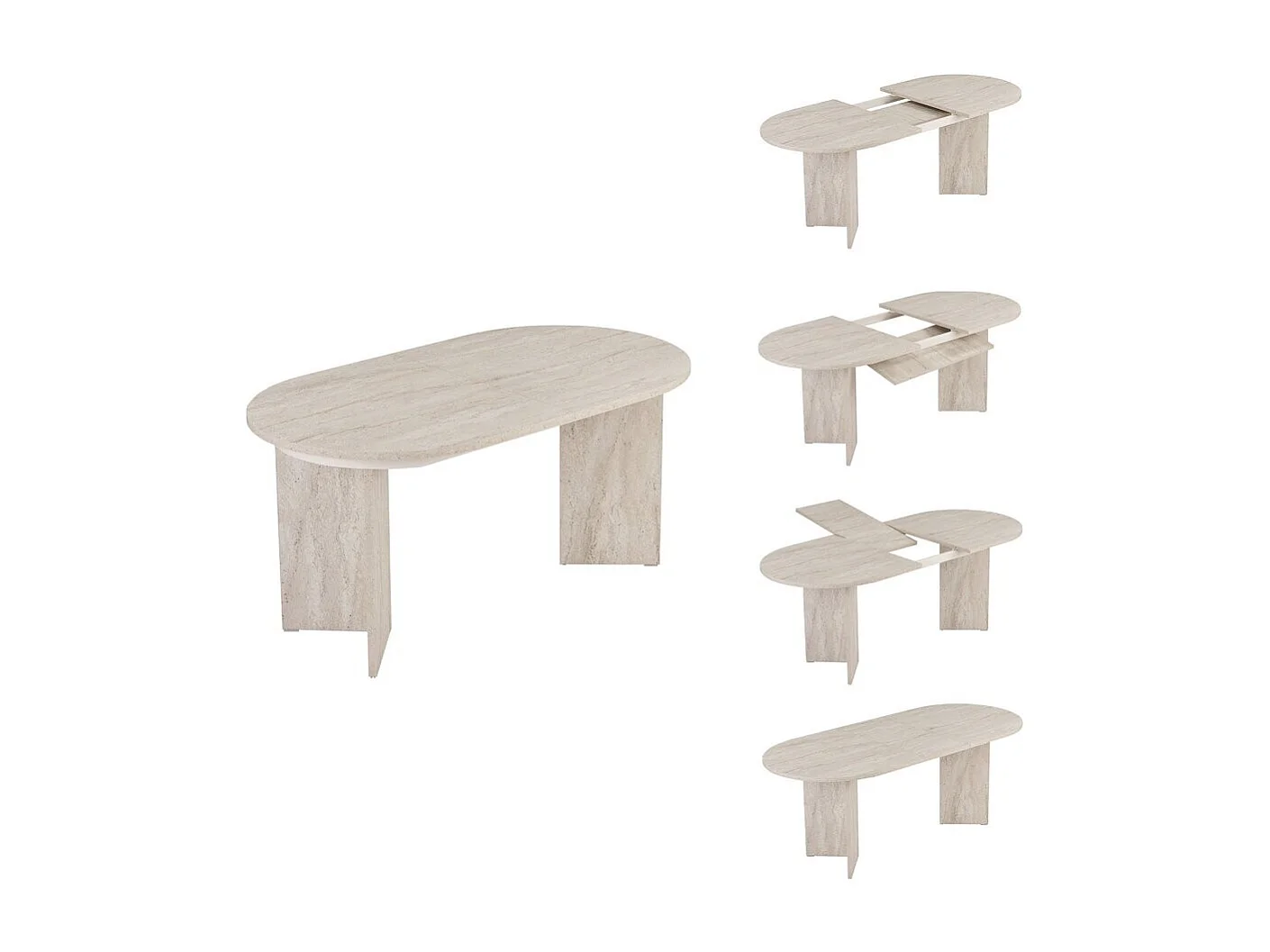 Table repas extensible en bois 160/200 cm "Sorell" - 8 places - Travertin