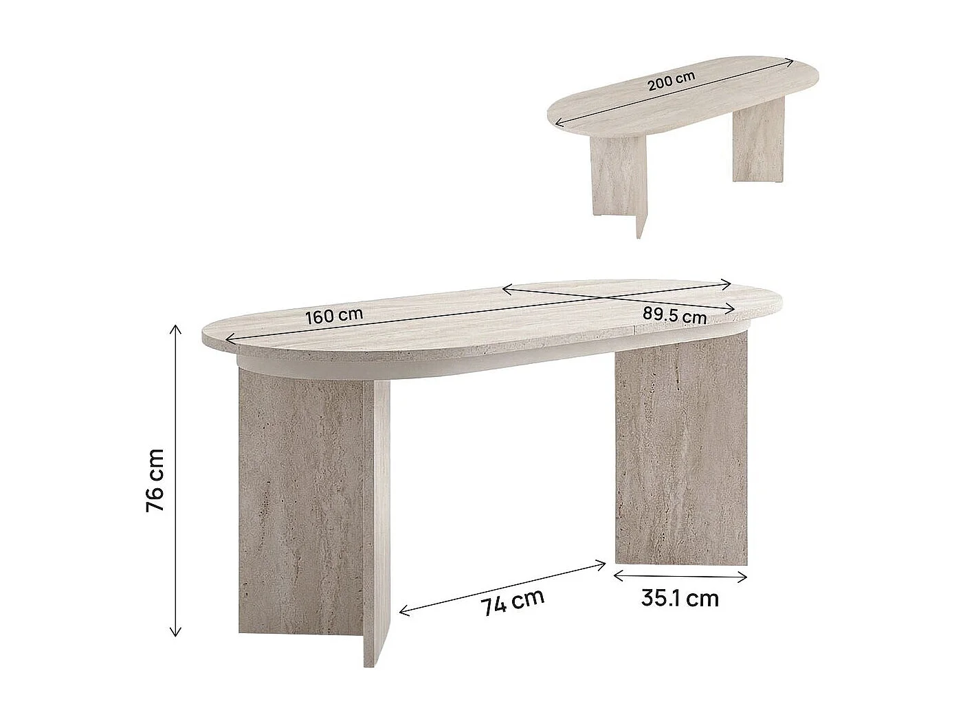 Table repas extensible en bois 160/200 cm "Sorell" - 8 places - Travertin