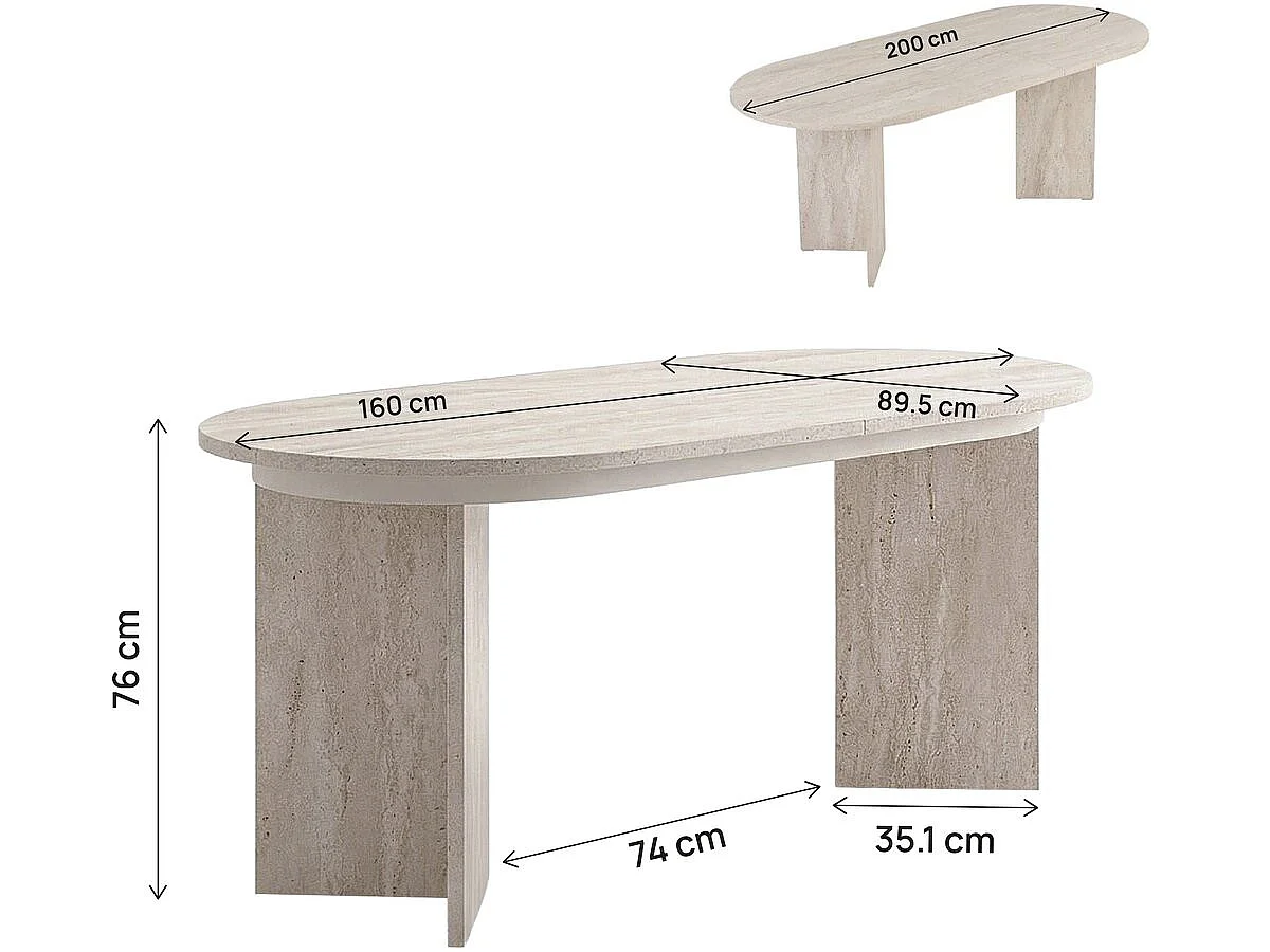 "Sorell" Uitschuifbare Houten Eettafel 160/200 cm - Travertin - 8 Plaatsen - Modern Design