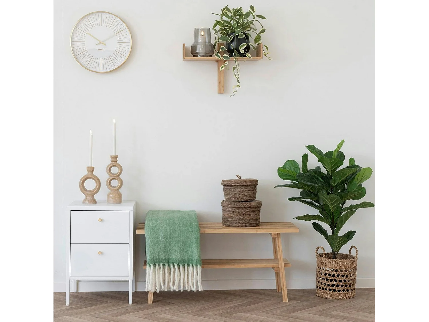 Chevet 2 tiroirs métal blanc poignées dorées ODENSE