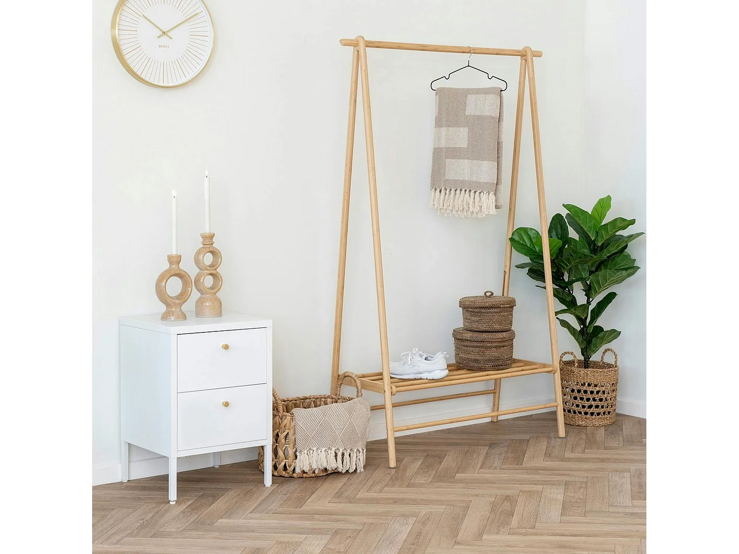 Chevet 2 tiroirs métal blanc poignées dorées ODENSE