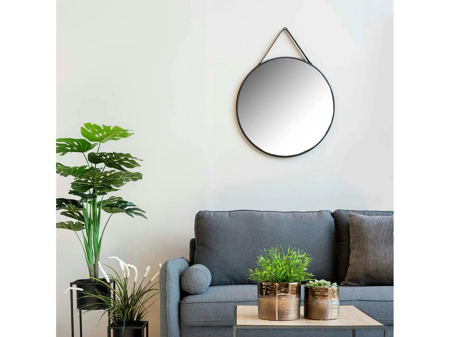 Miroir rond noir avec accroche assortie ø60 cm SEOUL